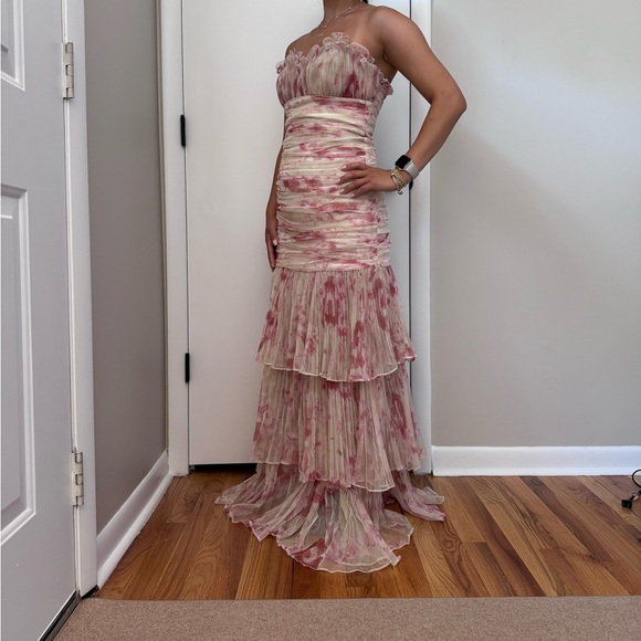 Marchesa Pearl Georgina Chapman strapless Tulle Tiered floral Gown - Picture 3 of 10